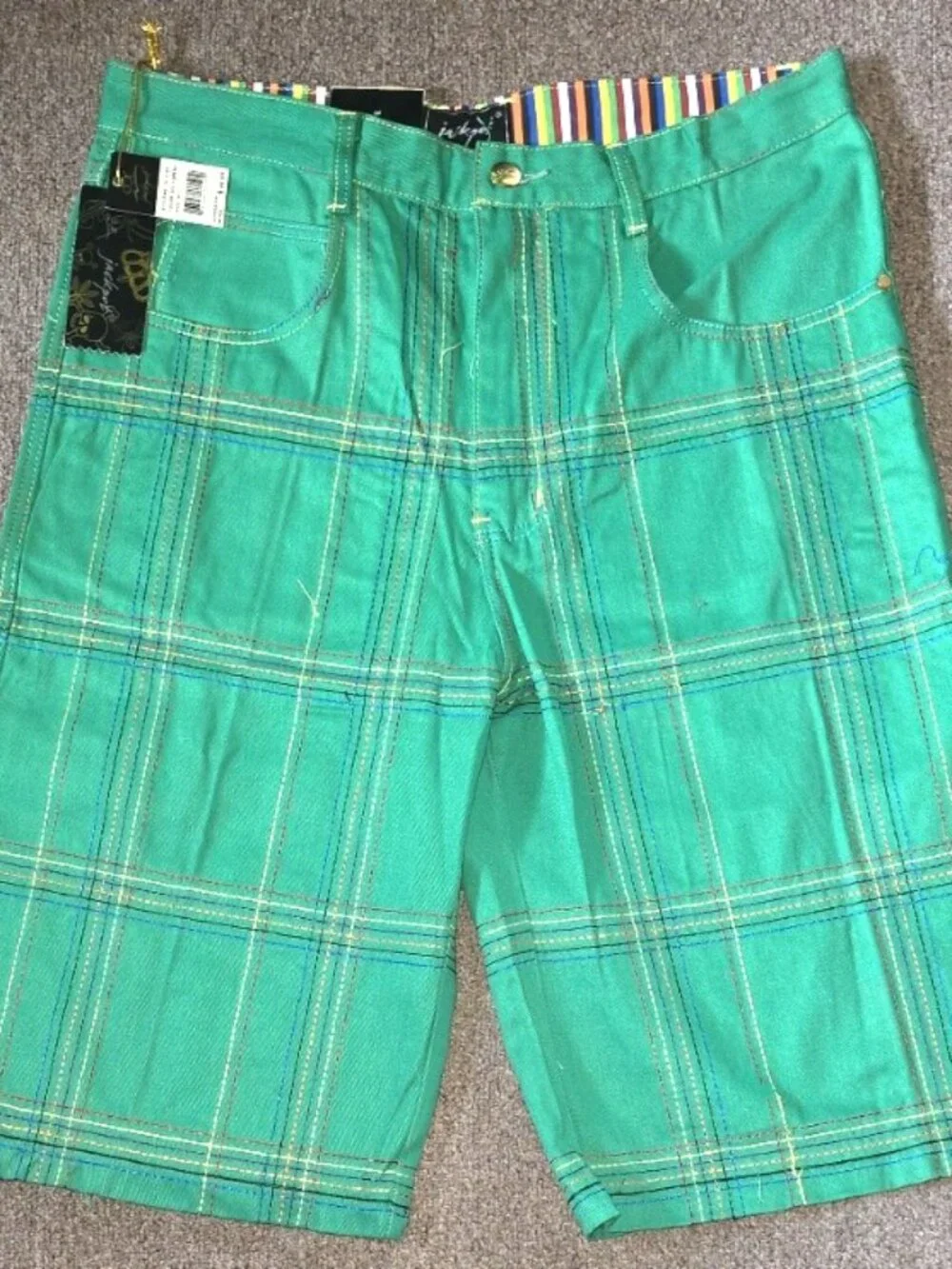 Vintage OX Jackpot Green Denim Size 40 Shorts Grunge Skater Y2K Street Urban NEW